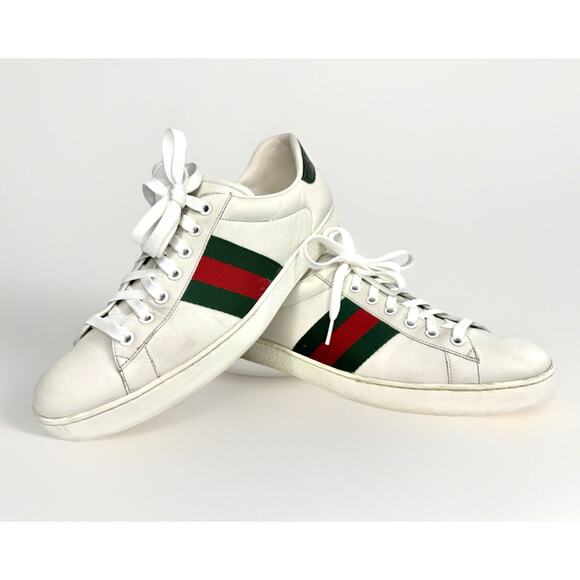 Authentic Gucci Ace Web Strips Low Top White Men’s Sneakers 386750 03J US 9.5 - Picture 1 of 12